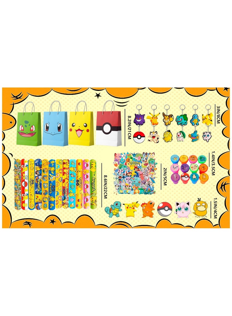 بوكيمون هدايا حفلة عيد ميلاد بيكاتشو لـ 12 ضيفًا، 110 قطعة مجموعة هدايا عيد ميلاد بيكاتشو الكل في واحد - حقائب بوكيمون للحفلات وملصقات وسلاسل مفاتيح وختم وشارات وأشرطة صفع - Image 3
