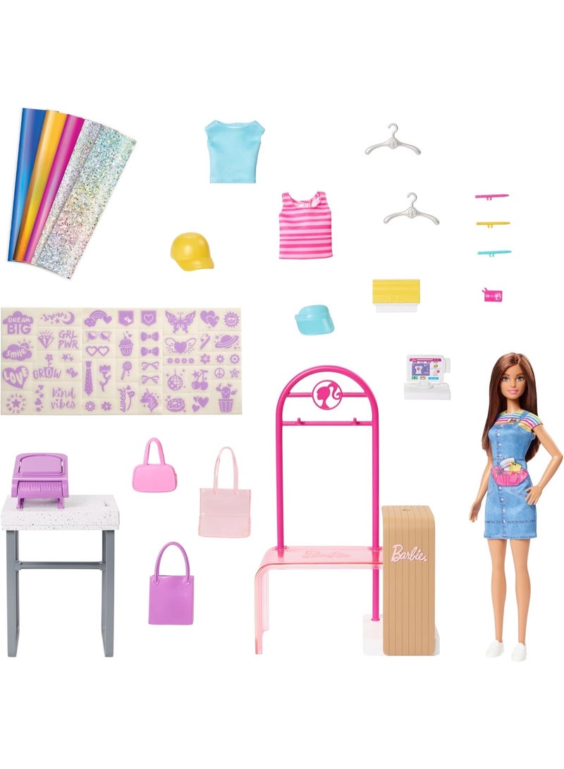 Barbie Make & Sell Boutique Playset with Brunette Doll, Foil Design Tools, Clothes & Accessories - Image 2