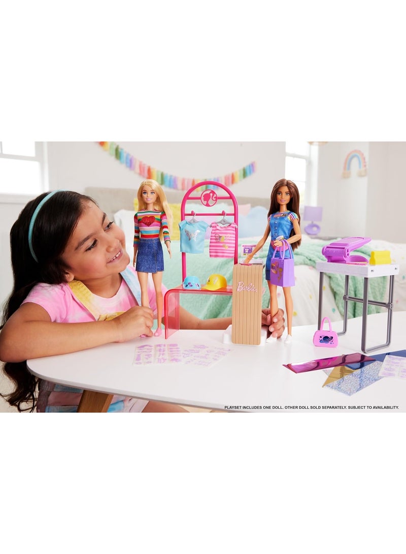 Barbie Make & Sell Boutique Playset with Brunette Doll, Foil Design Tools, Clothes & Accessories - Image 5