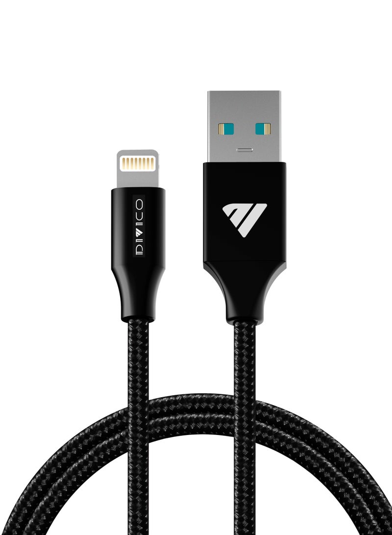 DIVICO iPhone Charger Cable 1M Nylon braided Lightning Cable iPhone Cable USB A to Lightning Cable for iPhone 14/14 Pro/14 Plus/14 Pro Max, iPhone 13-8 All Series-Black - Image 1