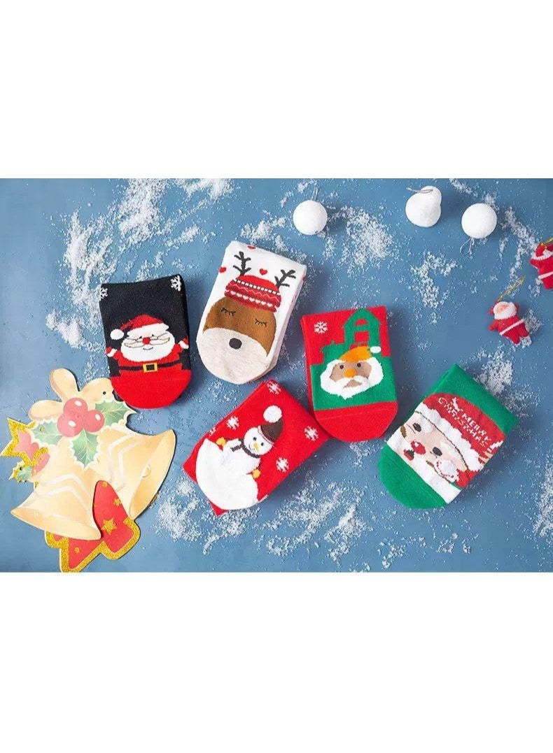 خمسة أزواج من جوارب عيد الميلاد للجنسين، جوارب سميكة ودافئة للأرضيات المنزلية، مثالية لعيد الميلاد وفصل الشتاء. - Image 2