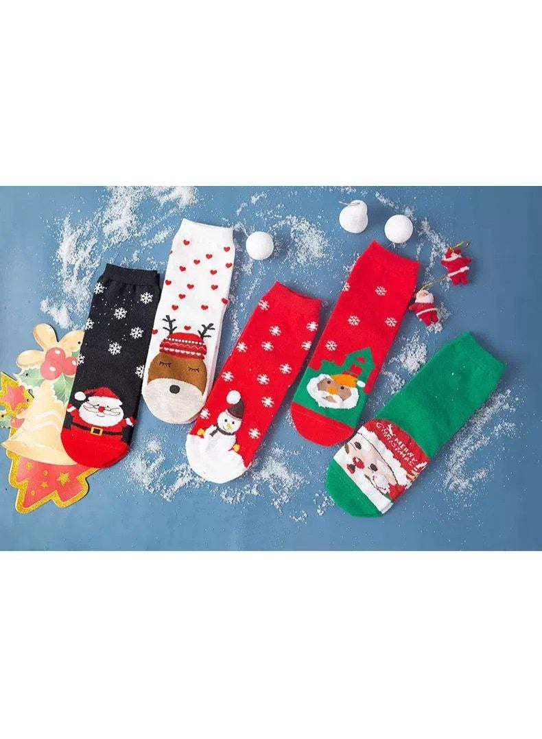 خمسة أزواج من جوارب عيد الميلاد للجنسين، جوارب سميكة ودافئة للأرضيات المنزلية، مثالية لعيد الميلاد وفصل الشتاء. - Image 3