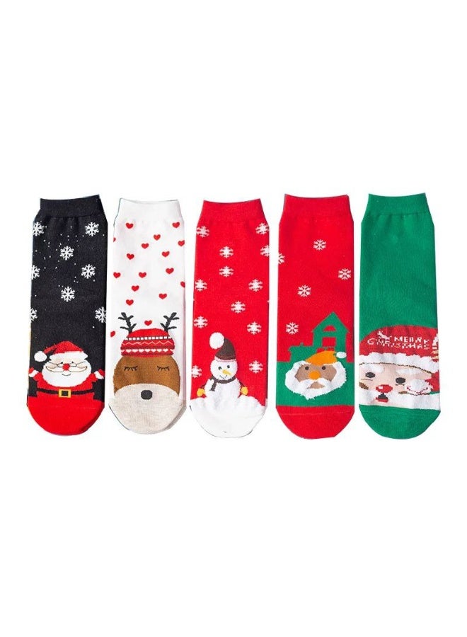 خمسة أزواج من جوارب عيد الميلاد للجنسين، جوارب سميكة ودافئة للأرضيات المنزلية، مثالية لعيد الميلاد وفصل الشتاء. - Image 1