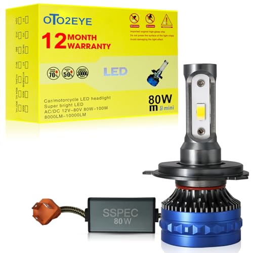 OTO2EYE 1 YEAR WARRANTY 80 Watt Super Bright H4 LED Headlight Bulb for Bike Scooter LED Light for Bike 8000 Lumens 10000 RPM Fan for Fast Cooling Full Aluminum Body Bike LED Light - Image 1