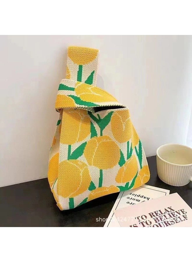 Tulip Flower Knitted Large Capacity Bag Decorative Gift Bag Women's Teacher's Day Women's Day Gift Knitted Bag-Color:Pink Flower-Size:20*36  - Image 5
