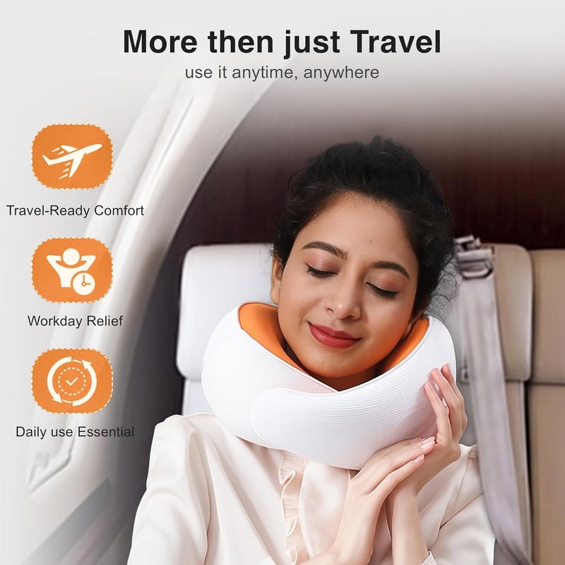 COIF Premium Memory Foam Travel Neck Pillow with Free Leather Storage Bag | Ergonomic 360° Support Headrest Cushion for Airplane, Car & Office | Perfect Travel Accessories for Men & Women (White) - Image 2
