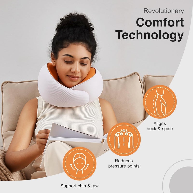 COIF Premium Memory Foam Travel Neck Pillow with Free Leather Storage Bag | Ergonomic 360° Support Headrest Cushion for Airplane, Car & Office | Perfect Travel Accessories for Men & Women (White) - Image 3