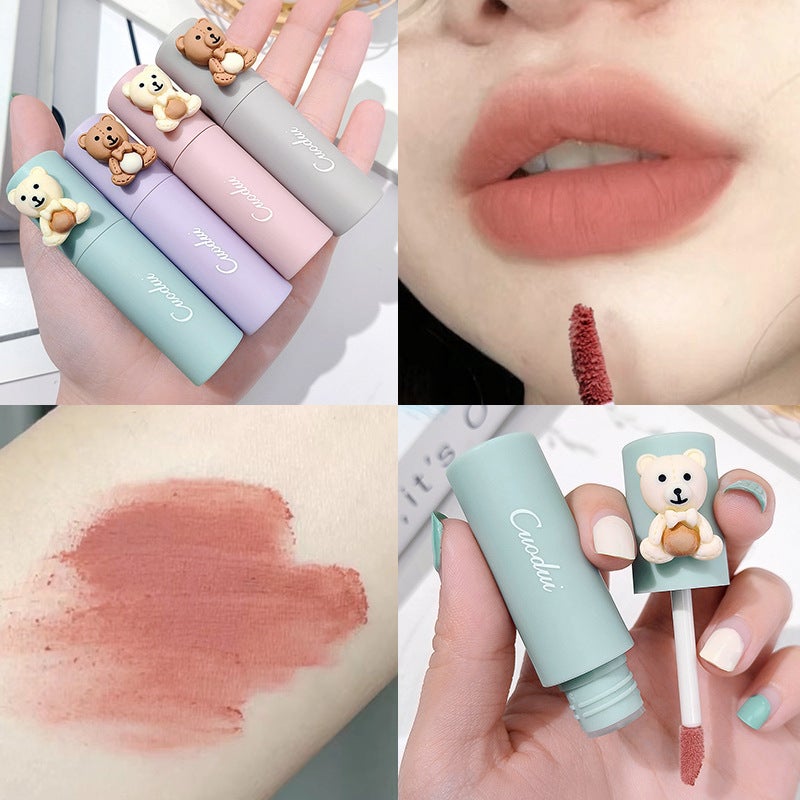 Little Cute Bear ~ Airy Lip Mud Lip Glaze Matte Matte Long-Lasting Non-Fading Waterproof Student Party Whitening Lipstick - Image 2