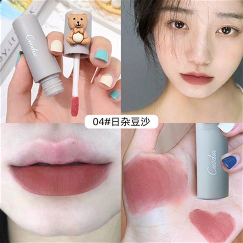 Little Cute Bear ~ Airy Lip Mud Lip Glaze Matte Matte Long-Lasting Non-Fading Waterproof Student Party Whitening Lipstick - Image 1