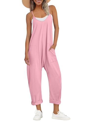 AUTOMET Jumpsuits for Women Casual Summer Outfits Rompers Comfy Beach Vacation Trendy Overalls Jumpers Fashion Clothes 2025 Pink S - Image 1