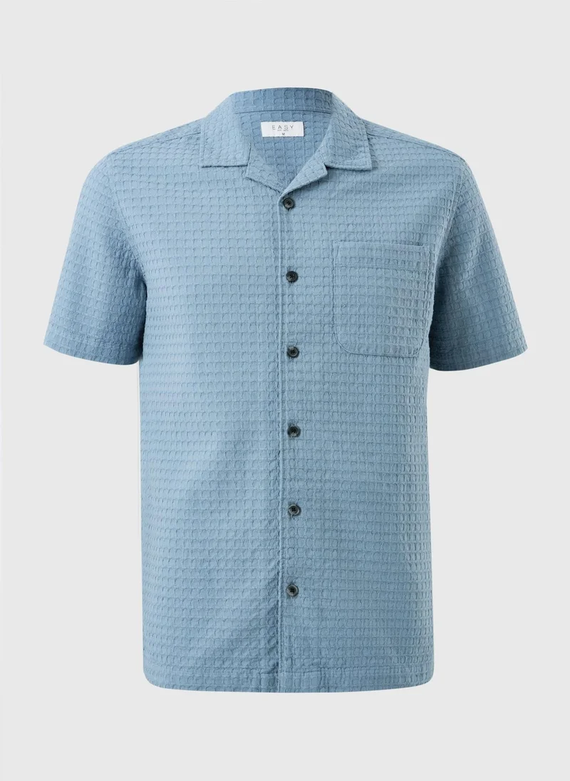 ماتلان Blue Textured Revere Short Sleeve Shirt