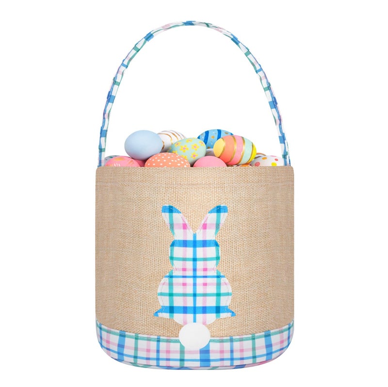 BABORI Easter Basket 2 Pcs Bunny Bags Canvas Egg Hunt Baskets for Easter Egg Hunts Decorations Candy Gifts Storage Reusable Grocery Bags (Blue+Pink) - Image 1