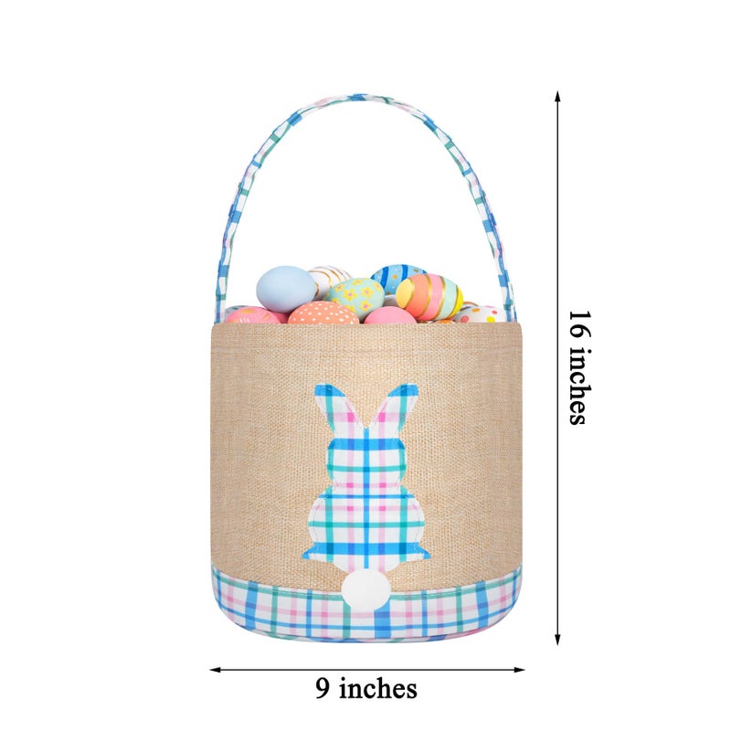 BABORI Easter Basket 2 Pcs Bunny Bags Canvas Egg Hunt Baskets for Easter Egg Hunts Decorations Candy Gifts Storage Reusable Grocery Bags (Blue+Pink) - Image 4