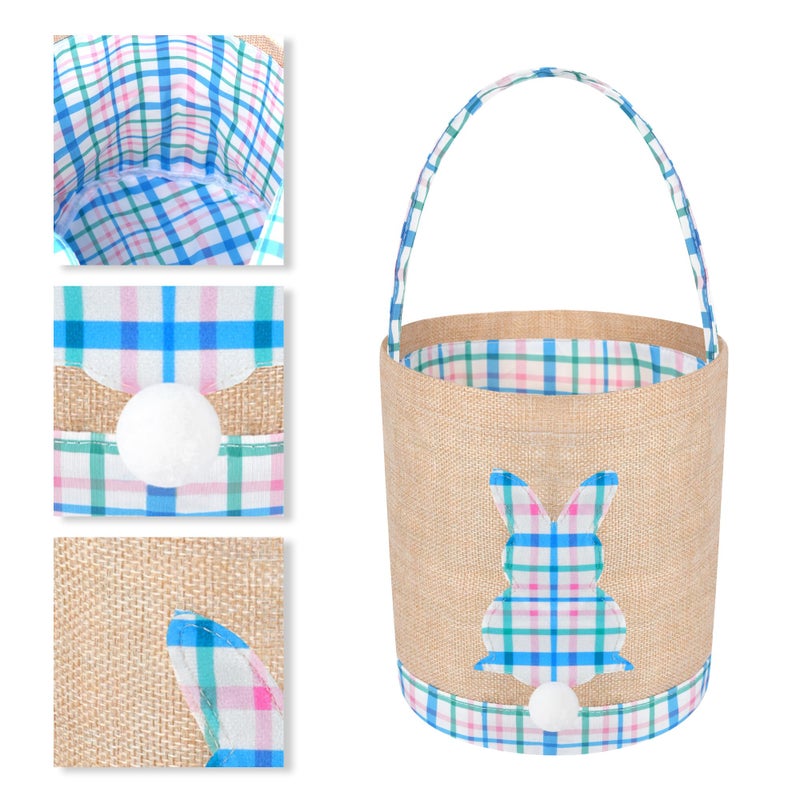 BABORI Easter Basket 2 Pcs Bunny Bags Canvas Egg Hunt Baskets for Easter Egg Hunts Decorations Candy Gifts Storage Reusable Grocery Bags (Blue+Pink) - Image 3