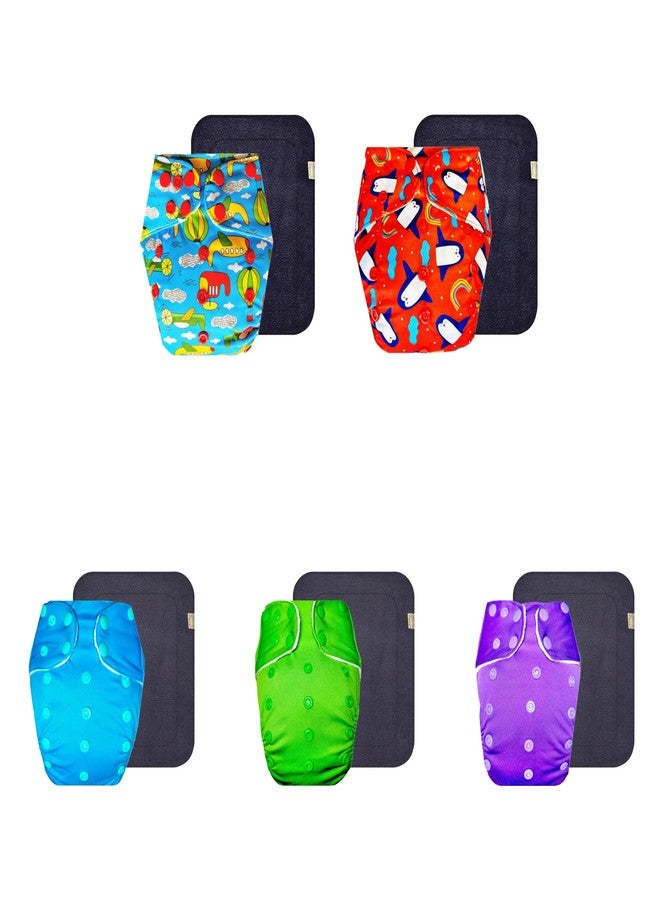 Dumbledo Premium Cloth Diaper with Gray Insert (Pack of 5) | Snug Fit | Reusable & Washable | Adjustable Snaps | Everyday Diapering Essential | 3 Months - 3 Years | Unisex Baby - Image 1