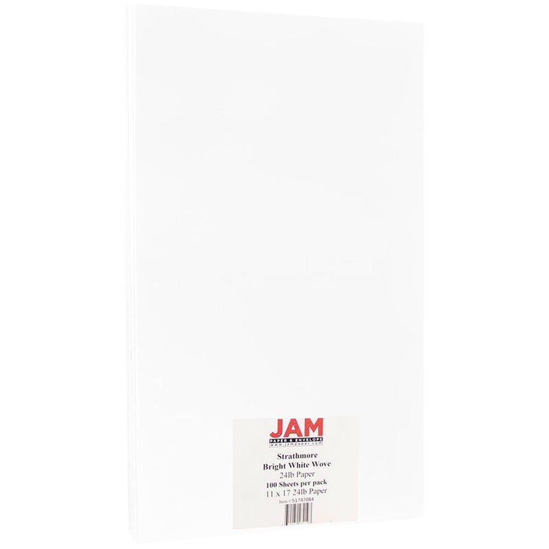 JAM PAPER Ledger Strathmore 24lb Paper - 90 gsm - 11 x 17 Tabloid - Bright White Wove - 100 Sheets/Pack - Image 2