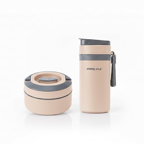 Pinnacle Prime Insulated Tiffin Box & Pixel Insulated Water Bottle Combo for Adults & Kids (400 ml & 400 ml) | Inner Stainless Steel Lunch & Bottle Set | Lunch Box for Office, School,Gift (Clay Beige) - Image 1