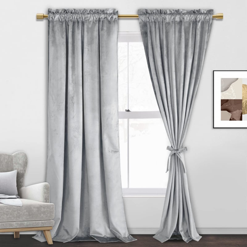 JIUZHEN Velvet Curtains 84 inch Length 2 Panels for Living Room Luxury Thermal Insualted Room Darkening Rod Pocket Window Blackout Curtain 52 x 84 inches Silver Grey