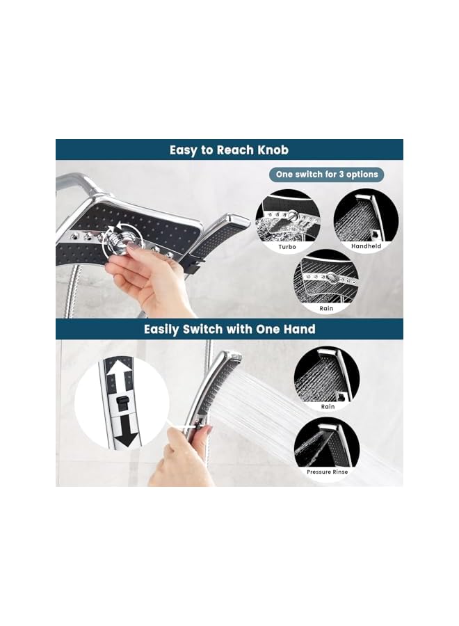 The Bros Dual Shower Head Combo Set, Handheld Showerhead Rainfall Shower Head Combo with Black Face, 60 Inch Long Stainless Steel Shower Hose, Chrome - Image 5
