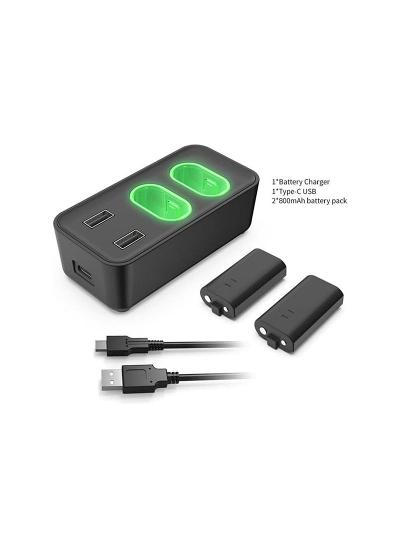 Rechargeable Battery Pack for Xbox Battery Pack Xbox One/S/X/Xbox One Elite/Xbox Series S/X, with 2 x 800mAh, USB Xbox One Controller Battery Charger Kit, Fast Charging, LED Indicator