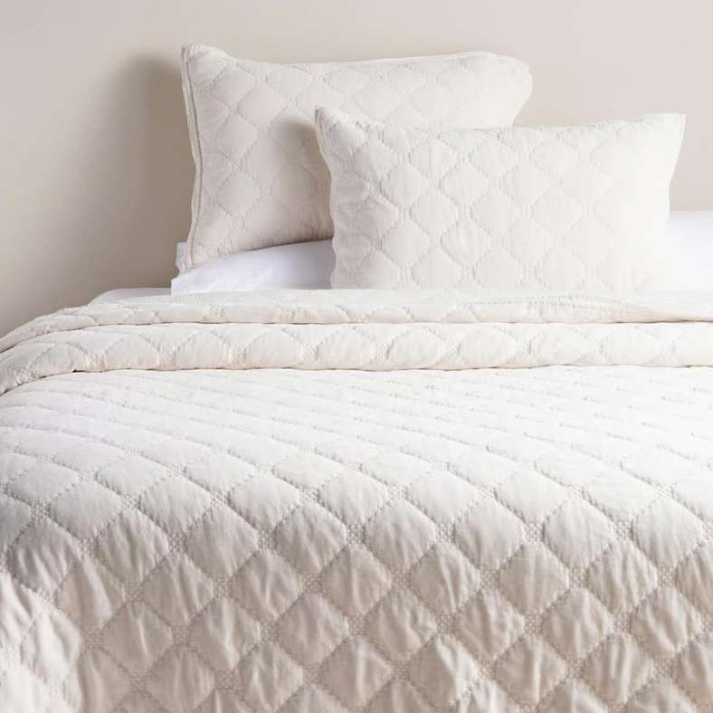 Pan Home Ivory Cotton Velvet Bedspread Set for Home - Image 1