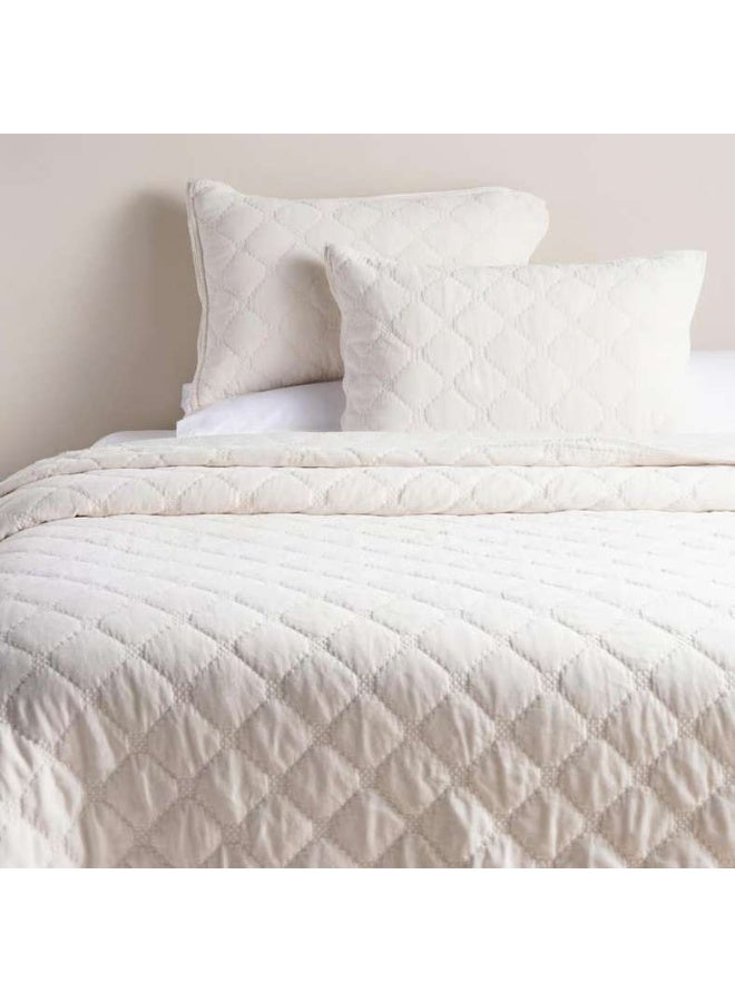 Pan Home Ivory Cotton Velvet Bedspread Set for Home - Image 1