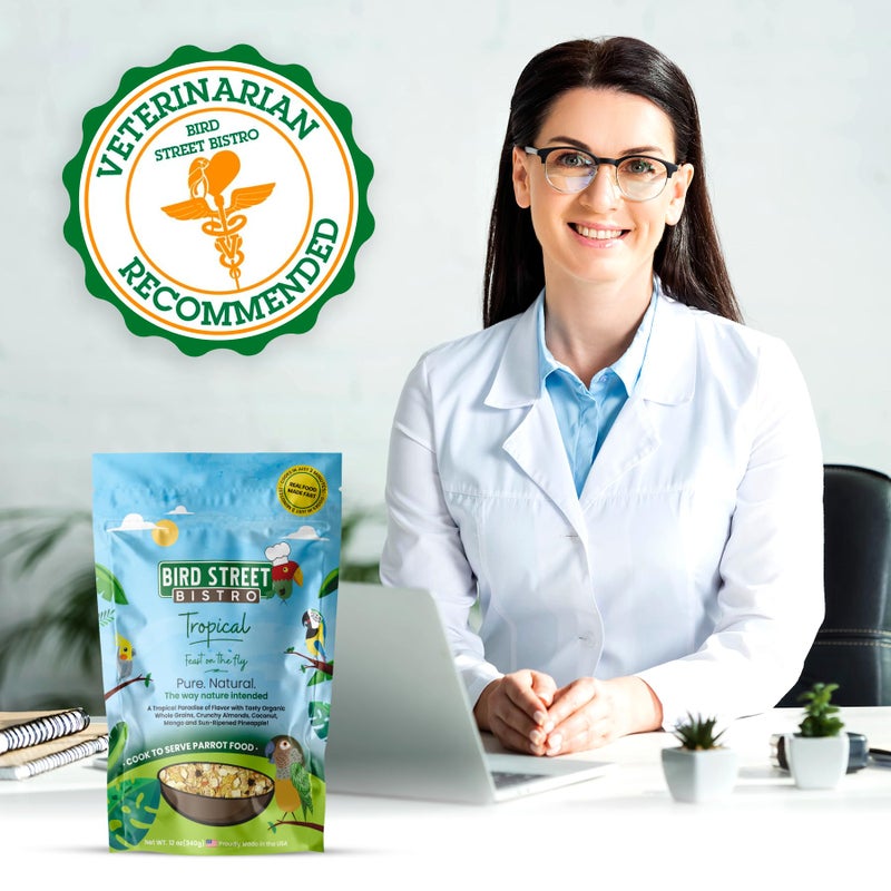 Bird Street Bistro Parrot Food for Parakeets & Cockatiels - Tropical - 18 oz - Cooks in 3-15 min, Natural & Organic Grains, Fruits & Vegetables - USA Made - Image 4