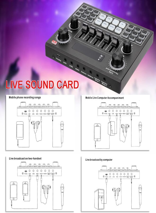 SUKILO Live V9 Sound Card with BM800 Condenser Microphone Kit – Professional Suspension Mic Set for Streaming, Podcasting, Gaming, Music Recording – with DSP Chip, BT, Filters – Black  - Image 3