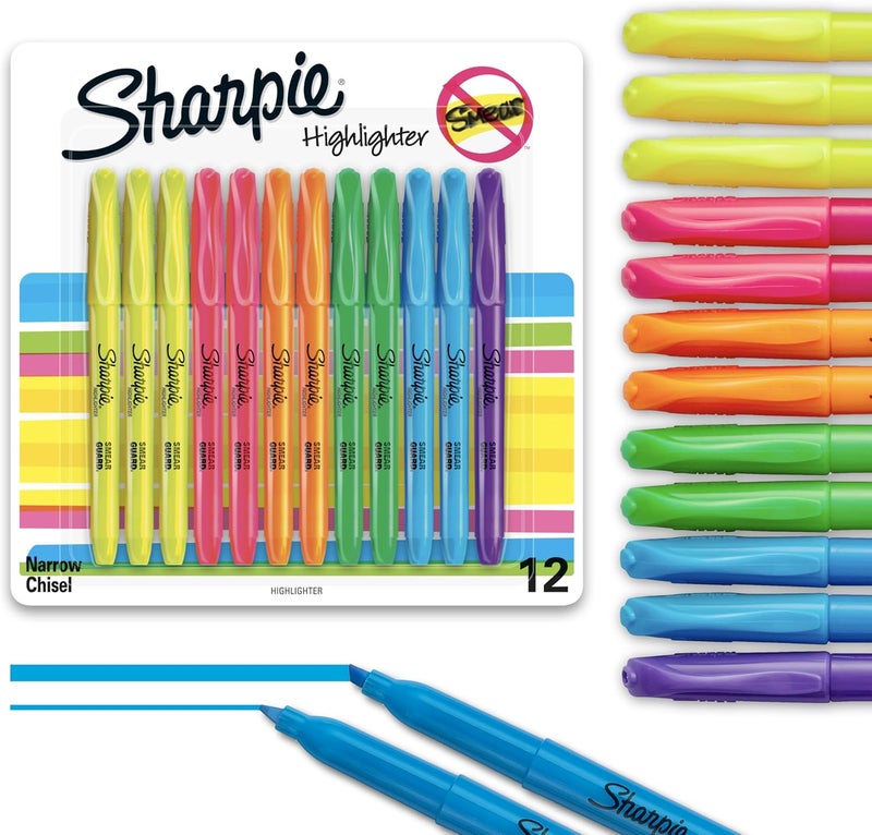 Sharpie Pocket Highlighters, Chisel Tip, Assorted Colors, 12-Count - Image 1