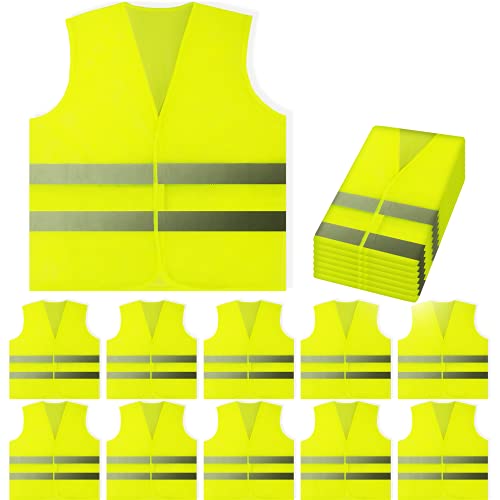 PeerBasics Safety Vests 10 Pack - Yellow Reflective High Visibility, Hi Vis Silver Strip, Men Women, Work, Cycling, Runner, Surveyor, Volunteer, Crossing Guard, Road, Construction, Neon (Mesh, 10) - Image 1