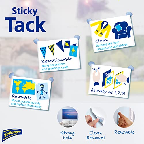 Sellotape Sticky Tack For Home & Office,Reusable Adhesive Ideal For Hanging Photos,Cards Or Decorations,Can Be Repositioned & Reused,Strong Hold,Easy To Use,No Mounting Needed,45G,Multicolor,18cm - Image 2
