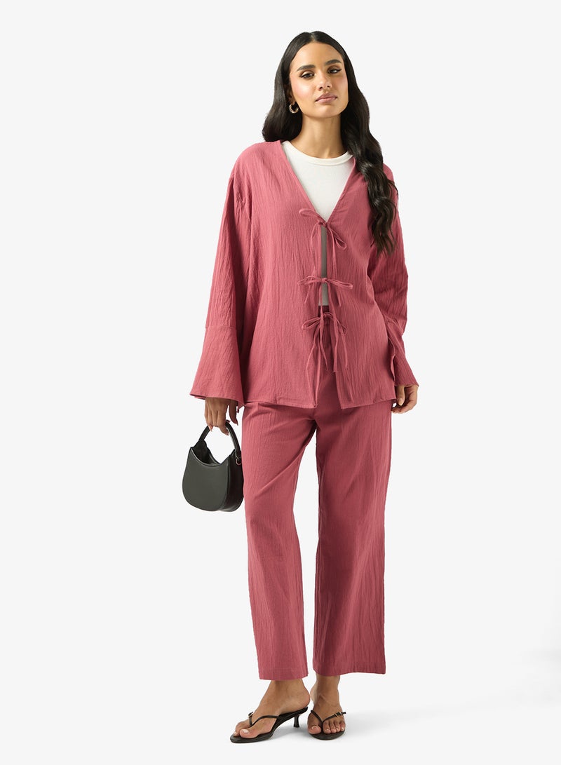 جينجر طقم بلوزة وبنطلون بقصة مريحة ورباط - Image 5