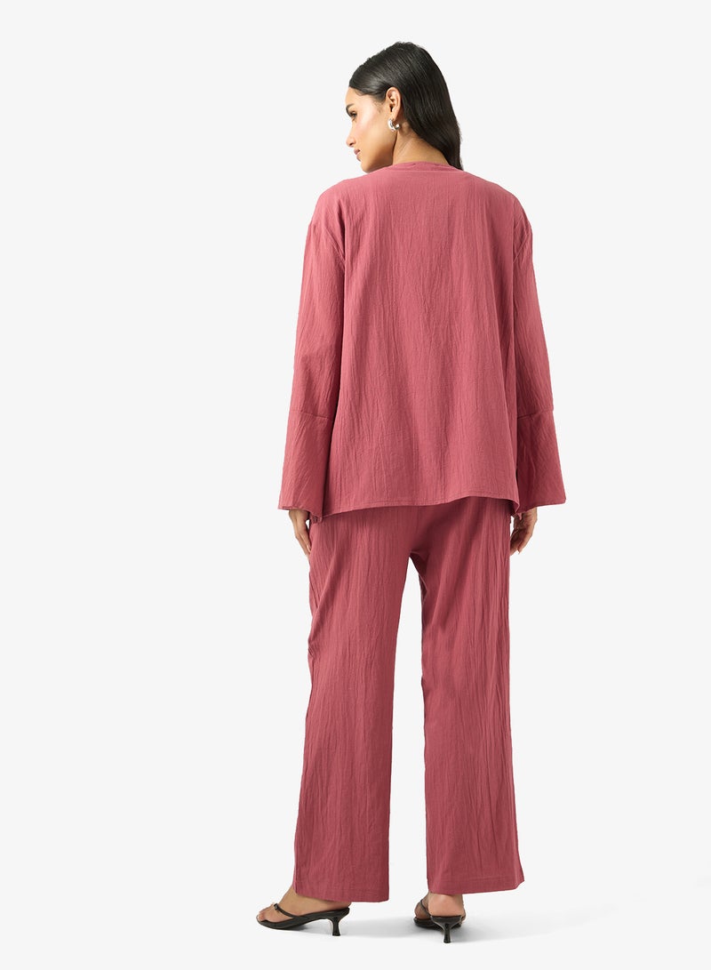 جينجر طقم بلوزة وبنطلون بقصة مريحة ورباط - Image 2