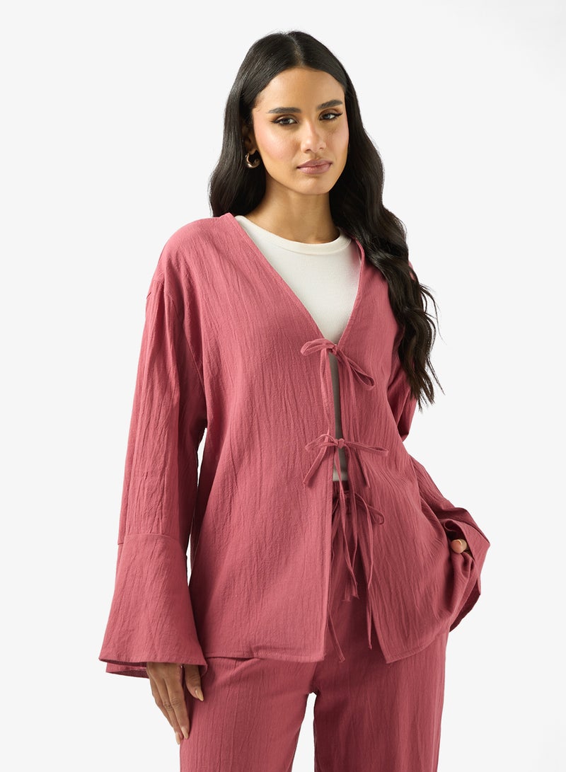 جينجر طقم بلوزة وبنطلون بقصة مريحة ورباط - Image 3