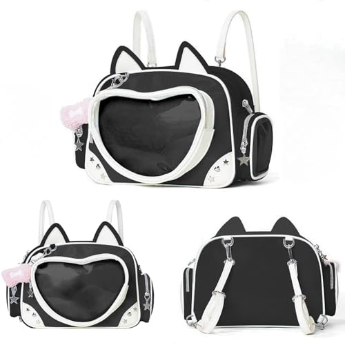 Vobomo Kawaii Ita Bag Cat Pin Backpack Shoulder Crossbody Bag for Miku Anime Heart Clear Layer with Insert (Black) - Image 3