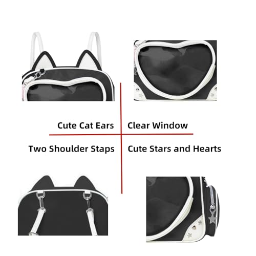 Vobomo Kawaii Ita Bag Cat Pin Backpack Shoulder Crossbody Bag for Miku Anime Heart Clear Layer with Insert (Black) - Image 5