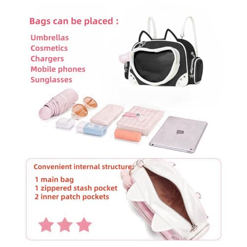 Vobomo Kawaii Ita Bag Cat Pin Backpack Shoulder Crossbody Bag for Miku Anime Heart Clear Layer with Insert (Black) - Image 4