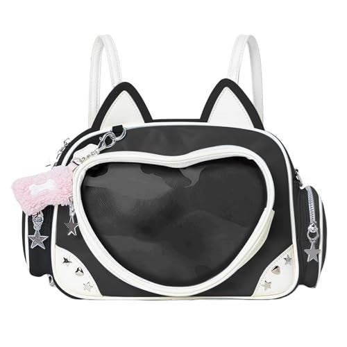 Vobomo Kawaii Ita Bag Cat Pin Backpack Shoulder Crossbody Bag for Miku Anime Heart Clear Layer with Insert (Black) - Image 1
