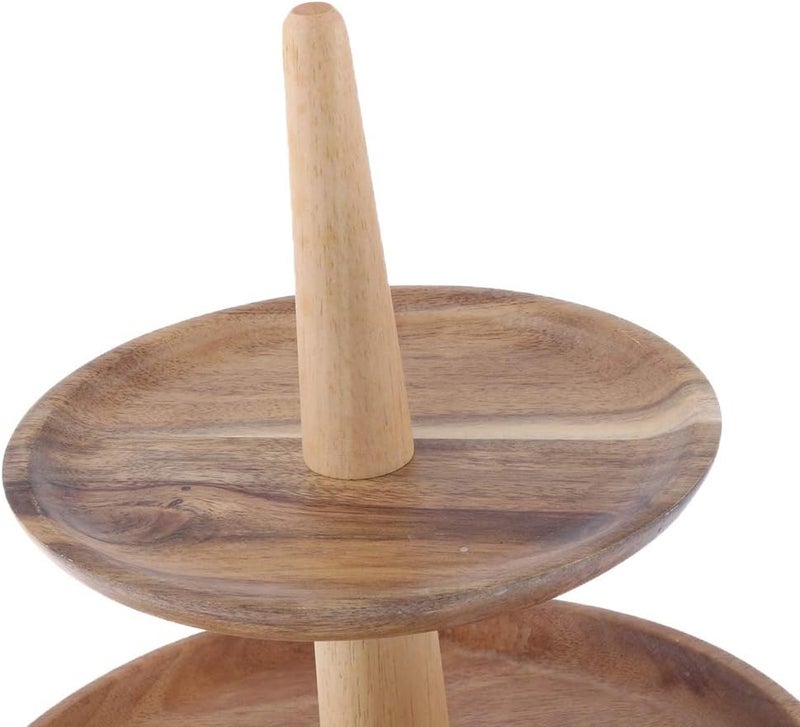 كلاراكو حامل كيك خشبي من طبقتين أو ثلاث طبقات، صينية تقديم، طبق فواكه، حامل كب كيك خشبي، ثلاث طبقات - Image 1