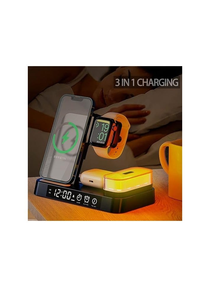 Charger, 4 in 1 Wireless Charging Station with LED Night Light, Digital Clock, Alarm Clock for AirPods and Watch, for Apple iPhone, for Samsung Galaxy, and All Qi-Enabled Devices (Black)  - Image 2