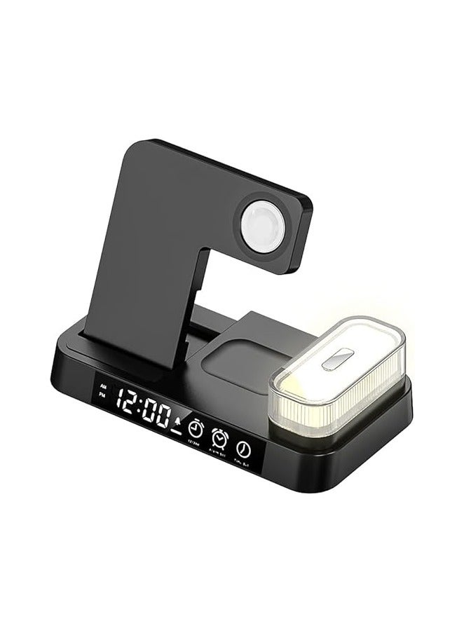 Charger, 4 in 1 Wireless Charging Station with LED Night Light, Digital Clock, Alarm Clock for AirPods and Watch, for Apple iPhone, for Samsung Galaxy, and All Qi-Enabled Devices (Black)  - Image 5