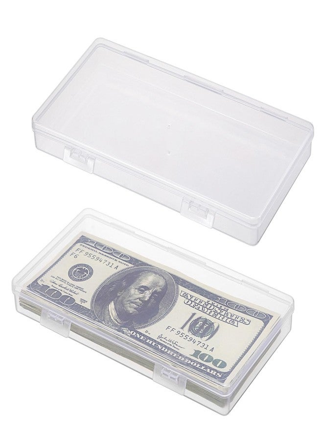 Hipiwe 2 Pack Plastic Cash Box Clear Currency Tray Rectangular Cash Storage Holder with Lid Currency Collection Box for Coin Credit Card Checks Stationery Pen - Image 1