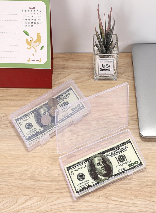 Hipiwe 2 Pack Plastic Cash Box Clear Currency Tray Rectangular Cash Storage Holder with Lid Currency Collection Box for Coin Credit Card Checks Stationery Pen - Image 2
