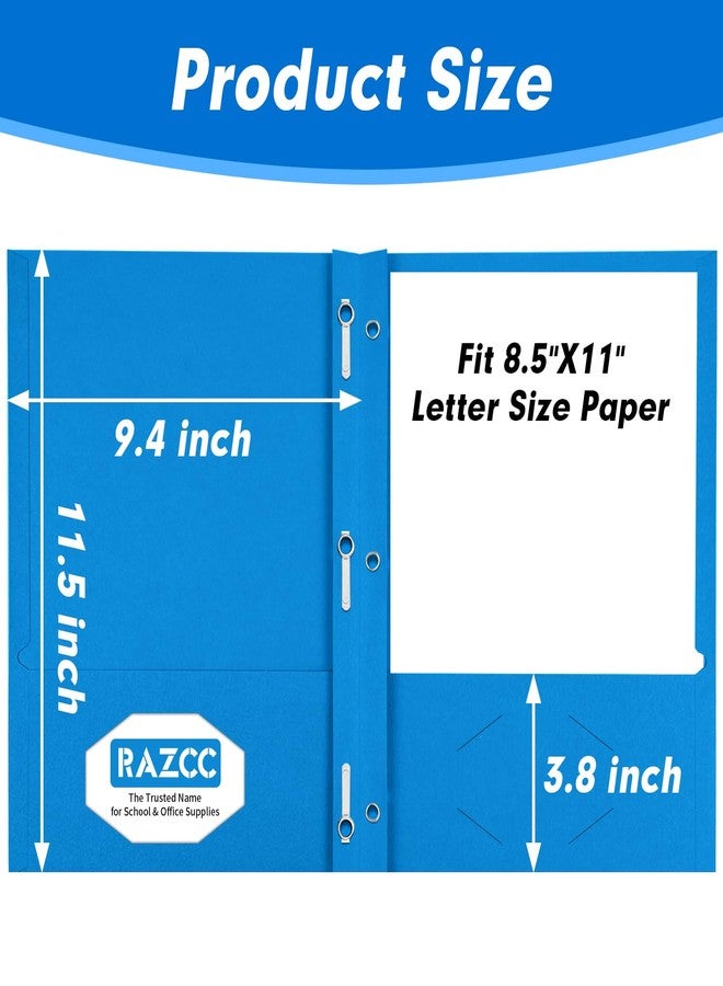 RAZCC Two Pocket Folders, RAZCC 100 Pack Two Pocket with Prongs, 3 Prong Folders Fit Letter Size Paper, Pocket Paper File Folders for School Office Home Business, Assorted 5 Colors - Image 2
