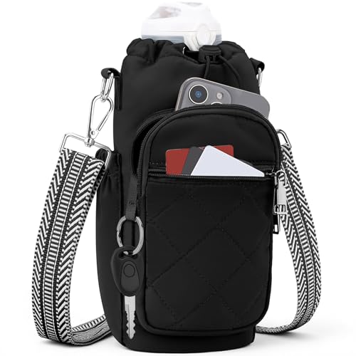 SYTRAH Water Bottle Carrier Bag with Strap, Water Bottle Purse with Phone Pocket 40oz, Insulated Crossbody Bags for Walking Hiking Black - Image 1