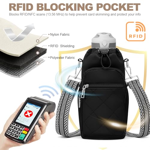 SYTRAH Water Bottle Carrier Bag with Strap, Water Bottle Purse with Phone Pocket 40oz, Insulated Crossbody Bags for Walking Hiking Black - Image 5