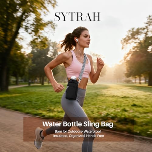 SYTRAH Water Bottle Carrier Bag with Strap, Water Bottle Purse with Phone Pocket 40oz, Insulated Crossbody Bags for Walking Hiking Black - Image 3