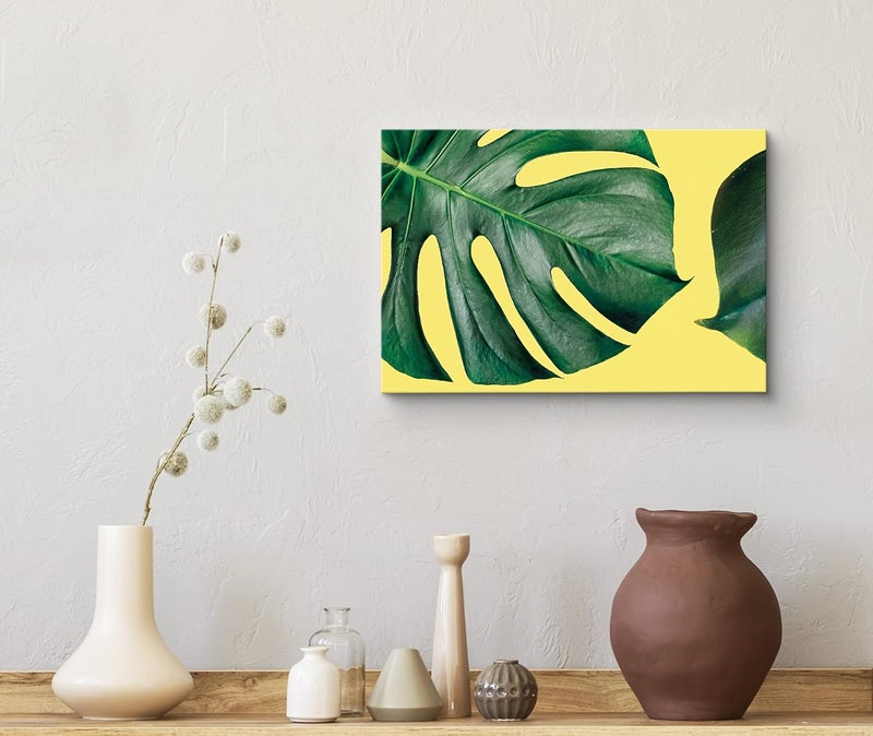 Wall26 Canvas Print Wall Art Large Green Monstera Leaf Yellow Background Nature Plants Digital Art Modern Art Tropical CloseUp Green and Yellow for Living Room, Bedroom, Office - 24x36 inches - Image 3