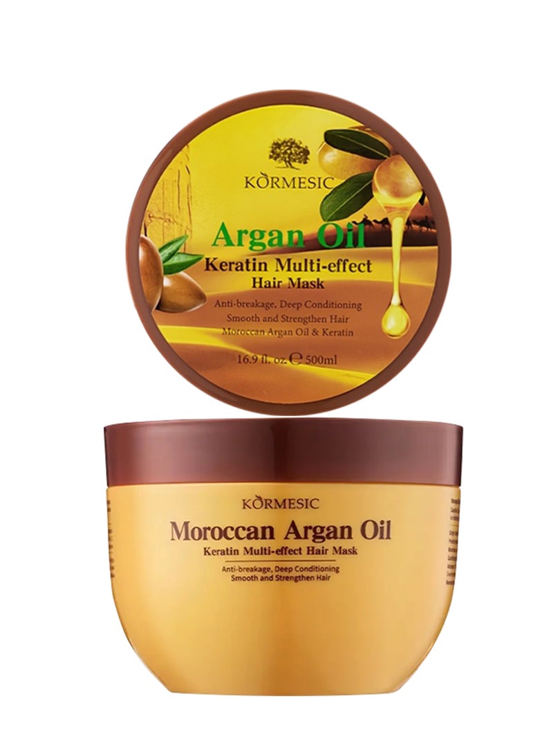 Kormesic قناع شعر بزيت الأركان 500 مل مع الكيراتين متعدد التأثيرات بروتين الحرير الكولاجين احترافي لإصلاح جذور الشعر التالف وتنعيم الشعر المجعد والجاف - Image 1