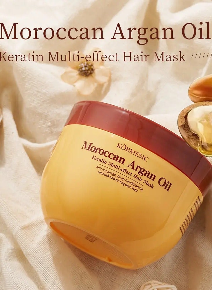 Kormesic قناع شعر بزيت الأركان 500 مل مع الكيراتين متعدد التأثيرات بروتين الحرير الكولاجين احترافي لإصلاح جذور الشعر التالف وتنعيم الشعر المجعد والجاف - Image 2
